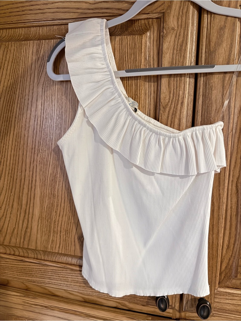 One-Shoulder Ruffle White Ribbed Tank